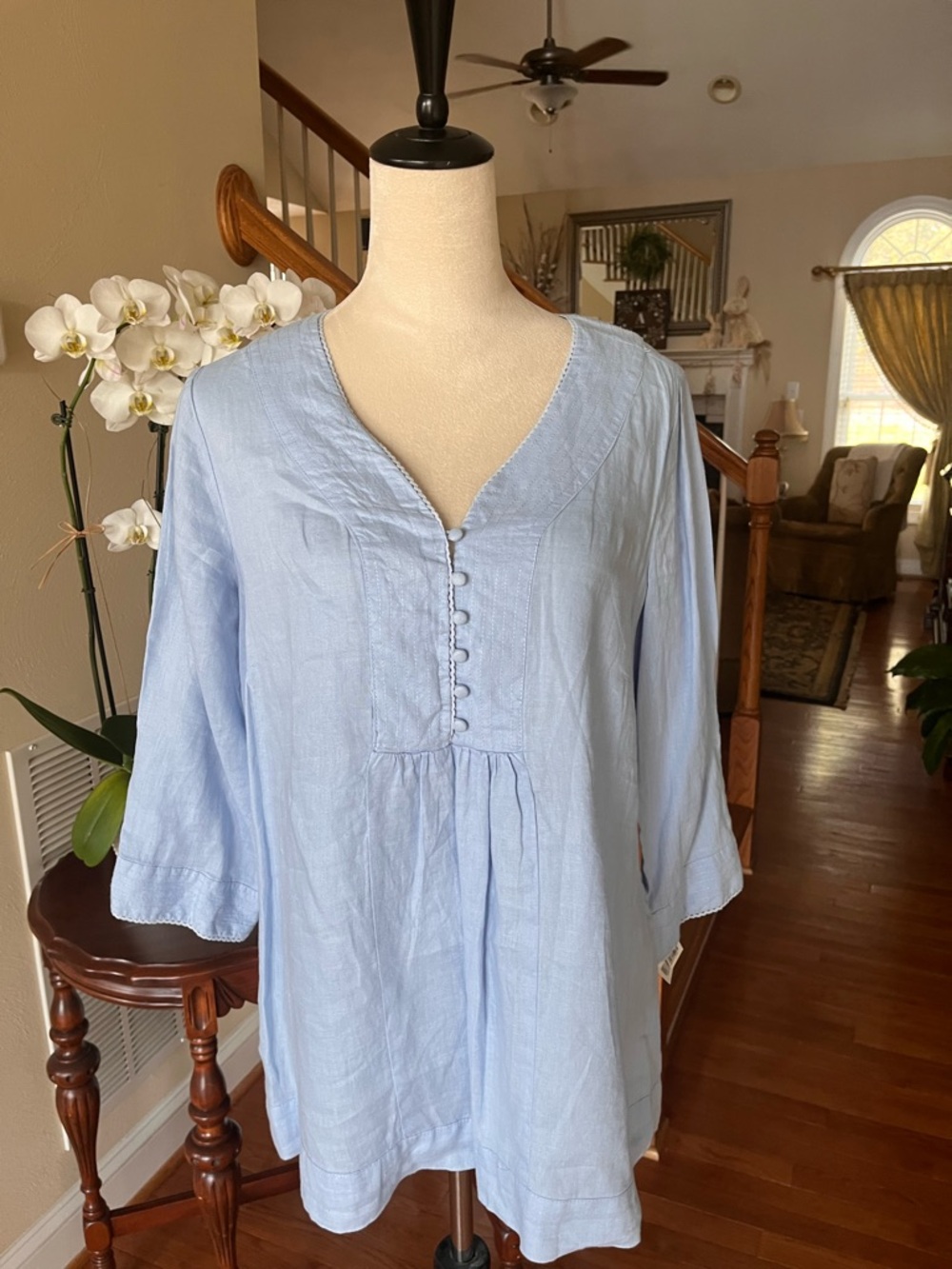 NEW Light Blue Linen Women's Pullover Tunic Top
